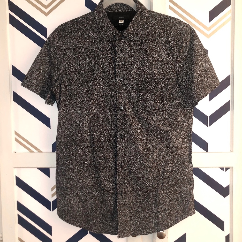 Diesel Black White Cotton Abstract Slim Fit Shirt